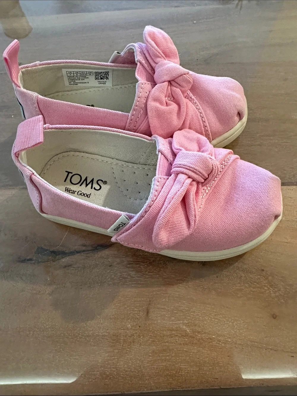 Toms Girls Pink Canvas Knot-Top Slip-On Moccasins Flats